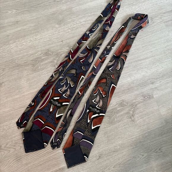 Chez Roffe New York Set of 2 100% Silk Abstract Print Navy & Red Neck Ties - Picture 3 of 8